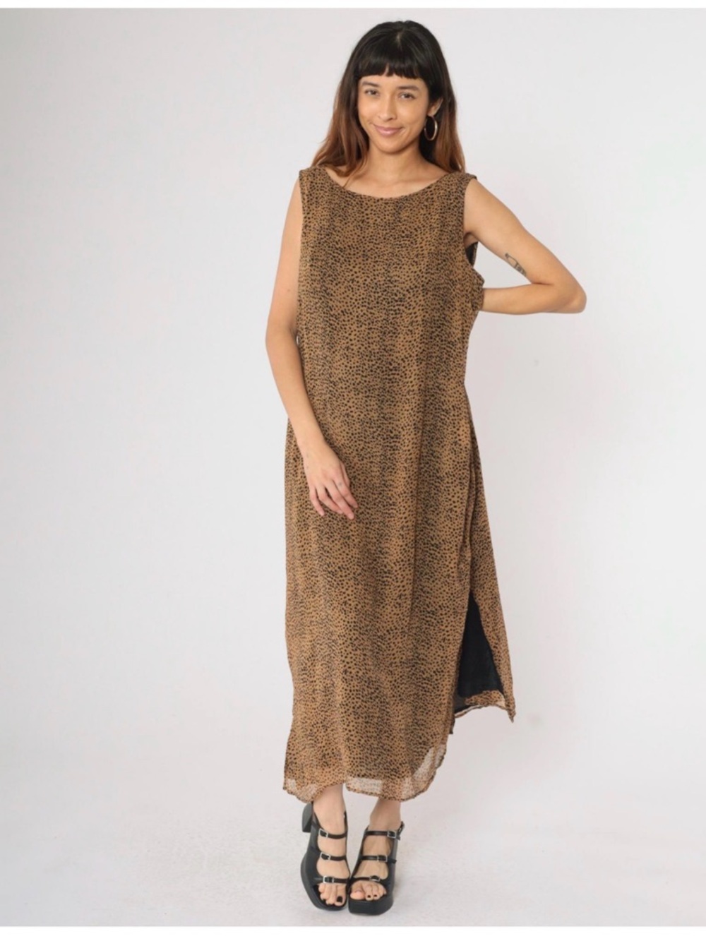 Robbie Bee Tan and Black Leopard Print Maxi Dress Size 14 - Picture 4 of 5